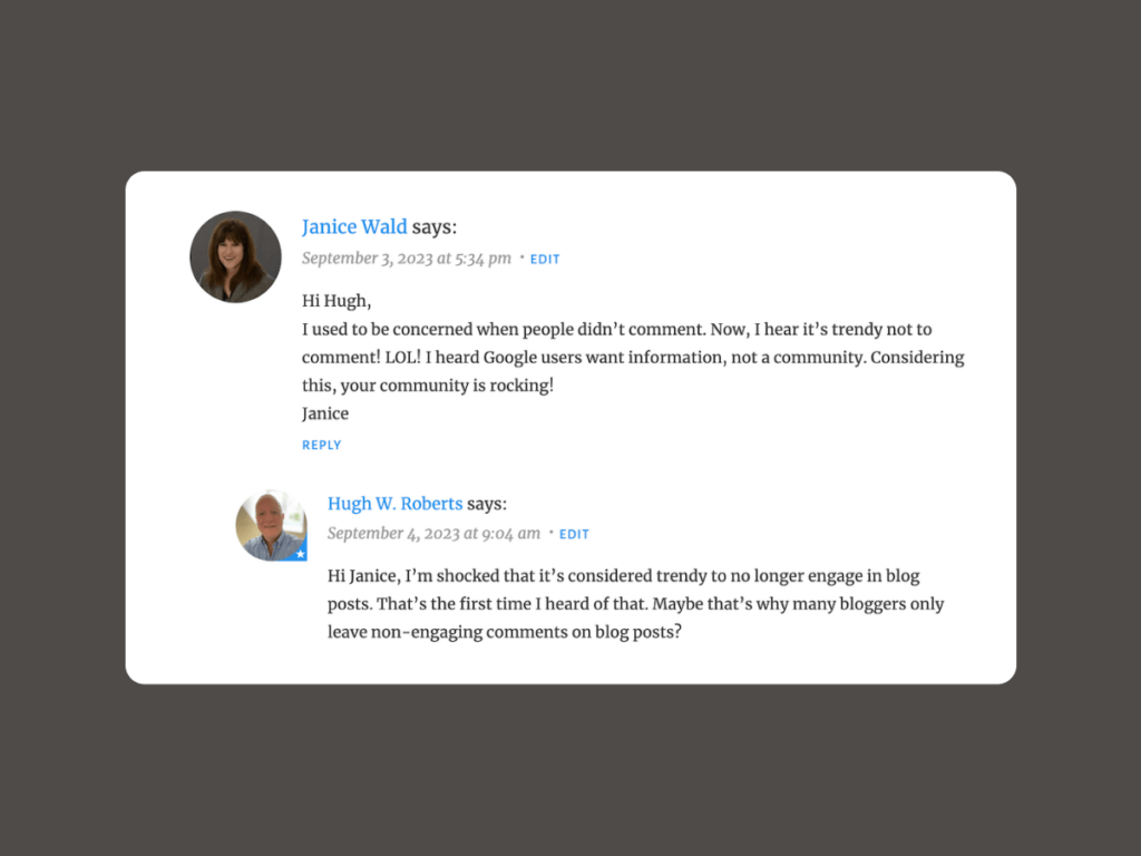 Example Comment Engagement On A Blog Post