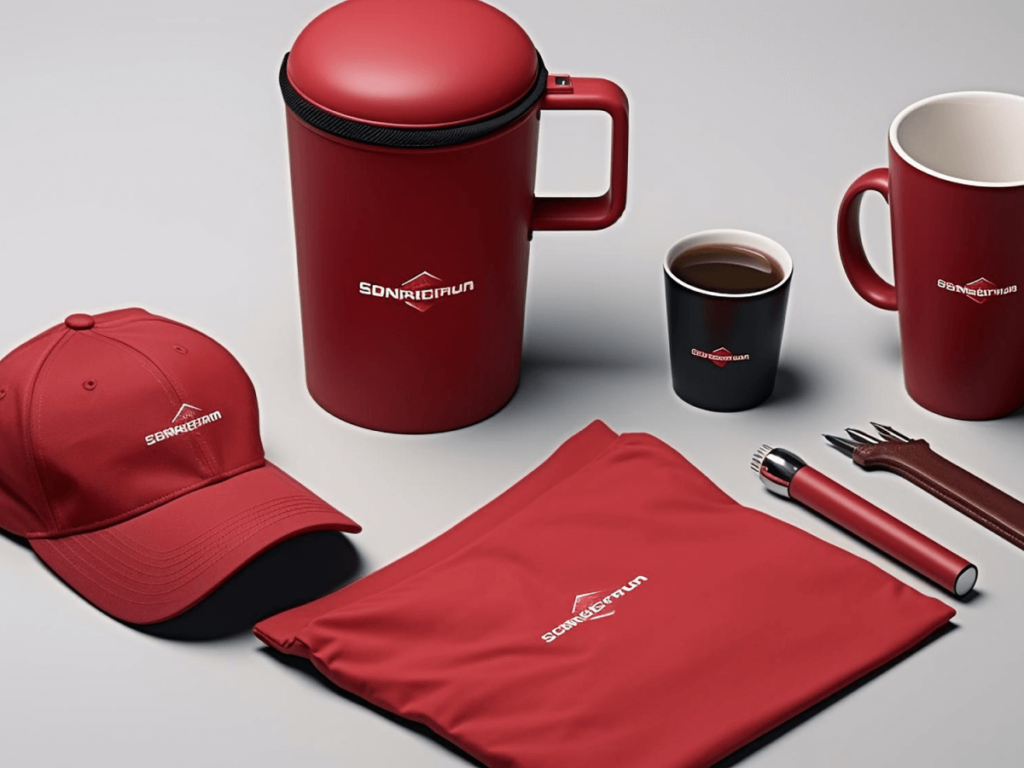 Example Promotional Materials Such As Branded Hats And Cups