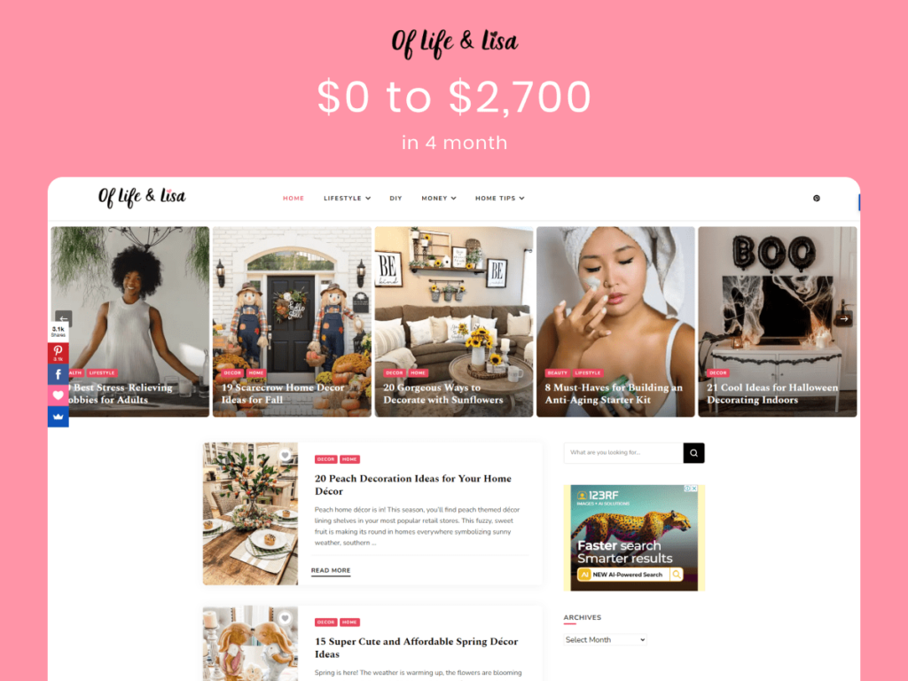 Of Life And Lisa Blog Went From Earning $0 To $2700 In Four Months