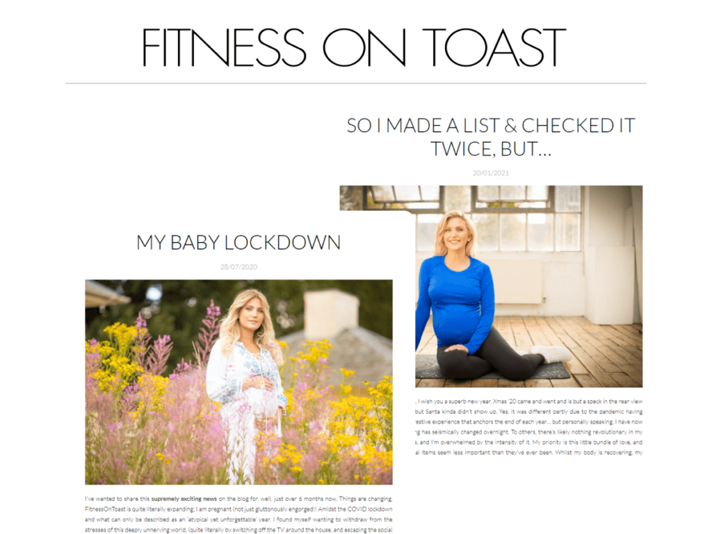 Screenshot of the Fitness on Toast blog, featuring health tips, meal prep ideas, and workout plans.