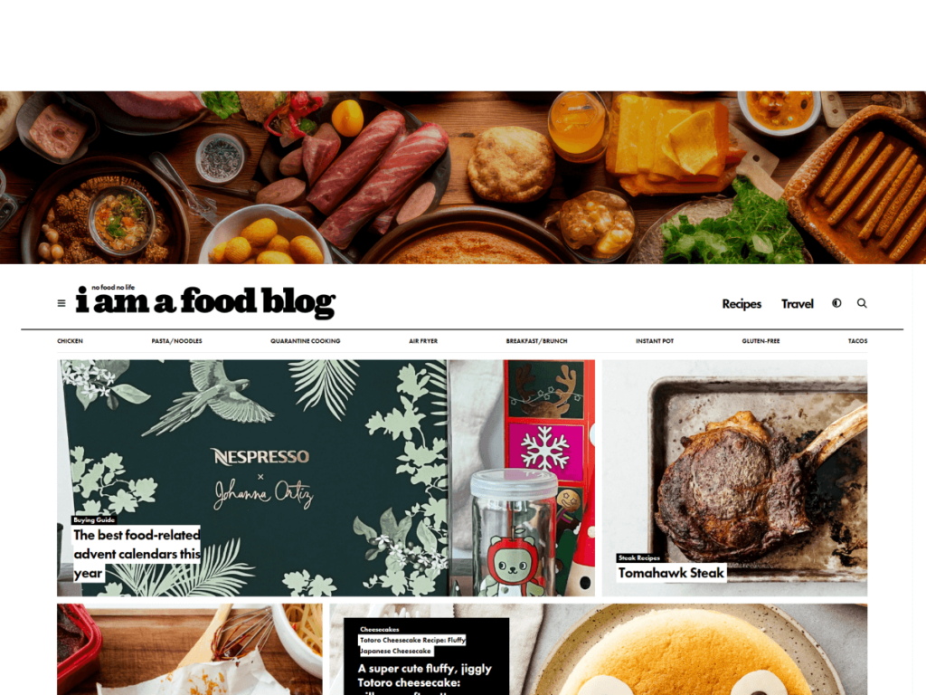 Homepage of 'I Am A Food Blog', featuring diverse and innovative recipes for food enthusiasts