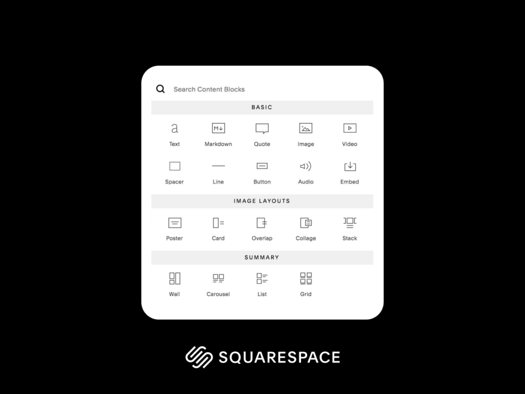Visual depiction of Squarespace's innovative content block system