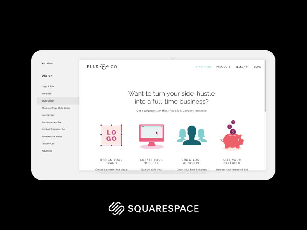 Interface of Squarespace's Style Editor showing customisation options