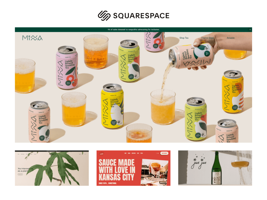 A collage of diverse and aesthetically appealing websites created using Squarespace's design-focused platform