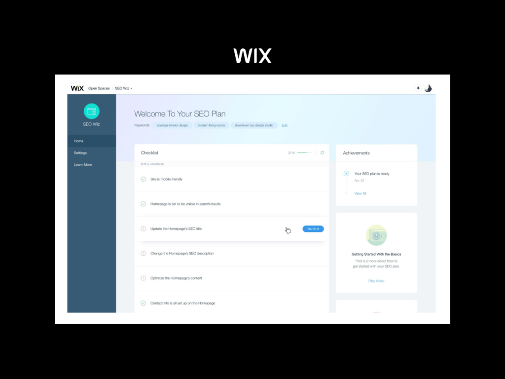 Wix SEO Wiz and built-in SEO tools for optimising website visibility