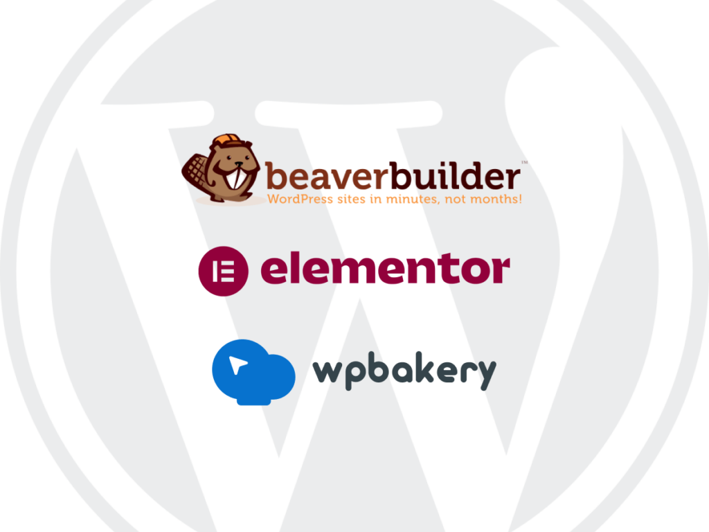 Logos of popular WordPress page builders including Elementor, Beaver Builder, and WPBakery.