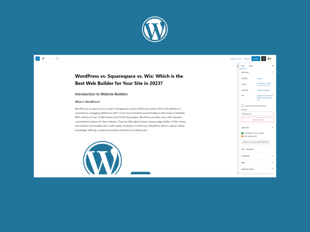 Screenshot of the WordPress post editor interface, showcasing text and media insertion options