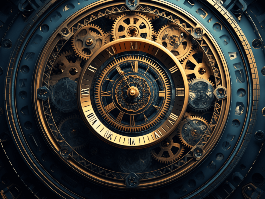 Intricate clockwork gears representing the time-saving benefits of AI in SEO and marketing