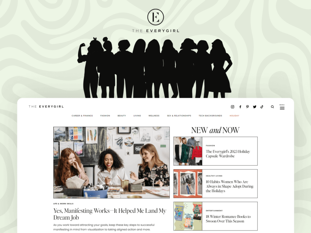 A look at The Everygirl's blog page featuring articles on beauty trends and holiday guides