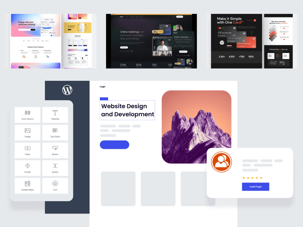 Collage of WordPress dashboard, plugins, and themes highlighting the platform's user-friendliness and customisability for websites