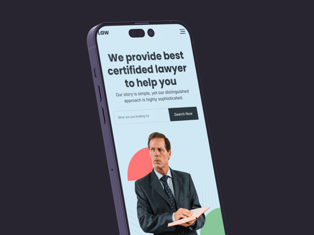 Smartphone screen displaying a user-friendly law firm website, showcasing mobile optimisation