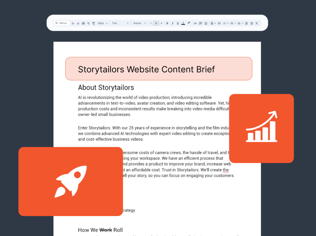 Screenshot of a content brief on a computer screen, outlining the strategy for SEO-focused web content