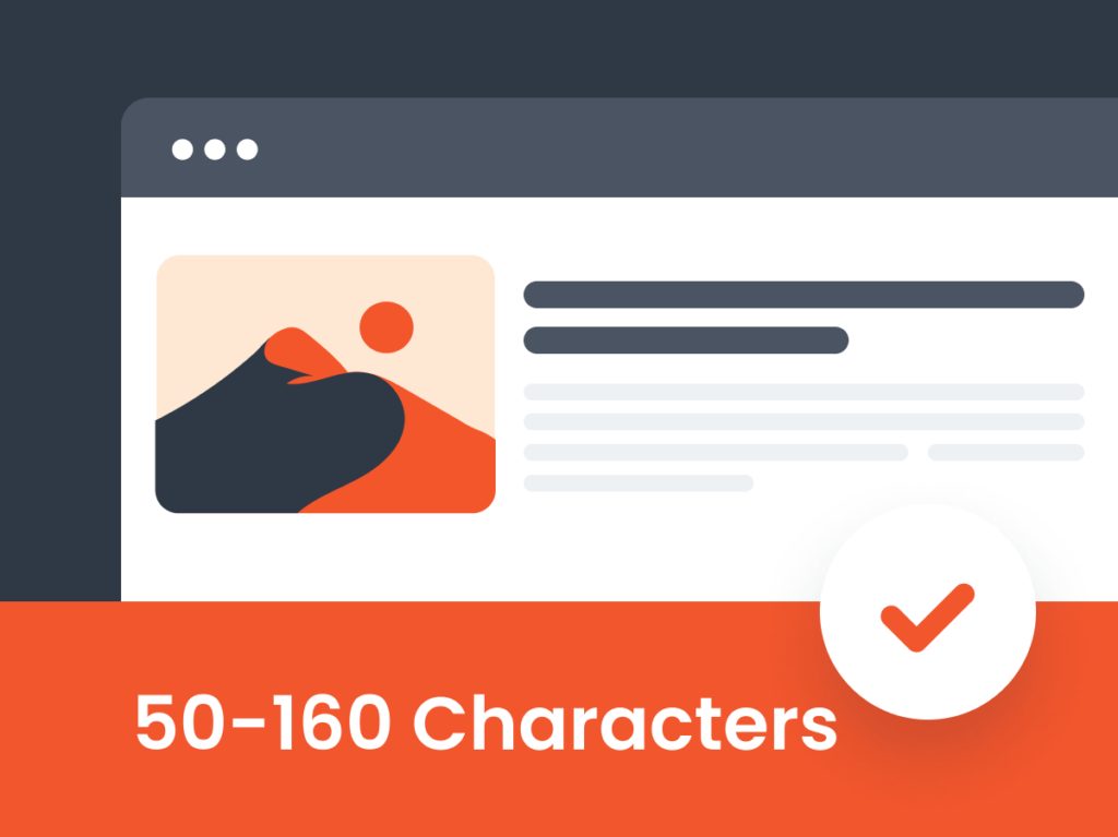 Graphic showing the ideal character count range for a meta description in SEO