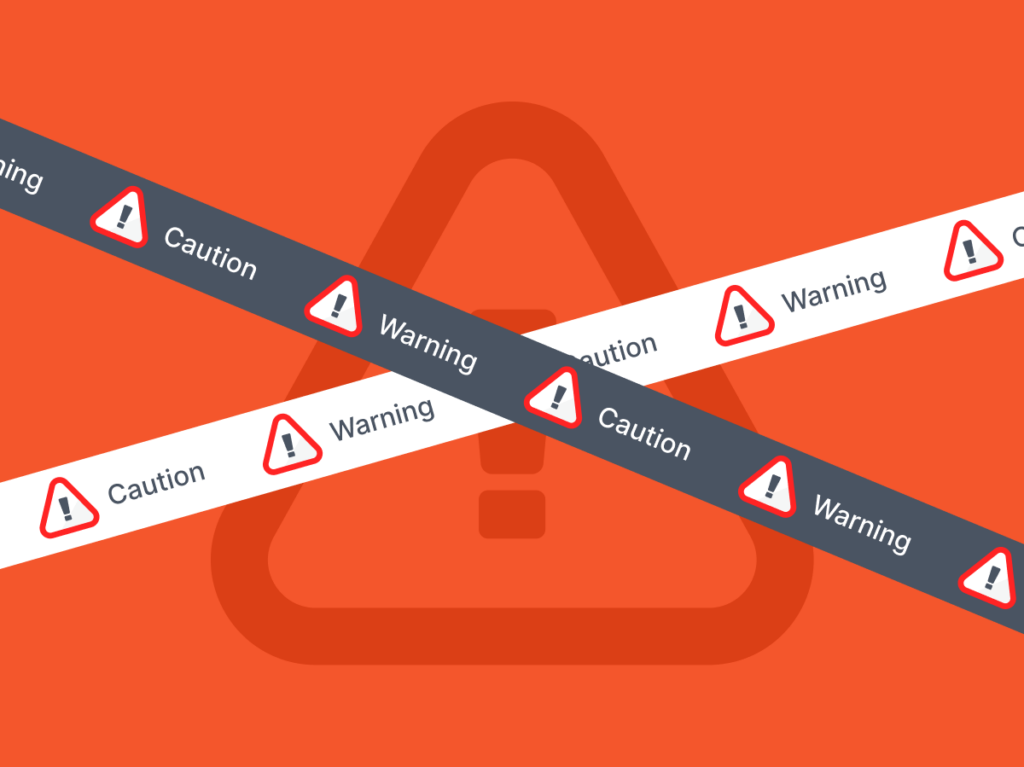Overlapping caution and warning tapes against a bright background, indicating SEO strategy pitfalls