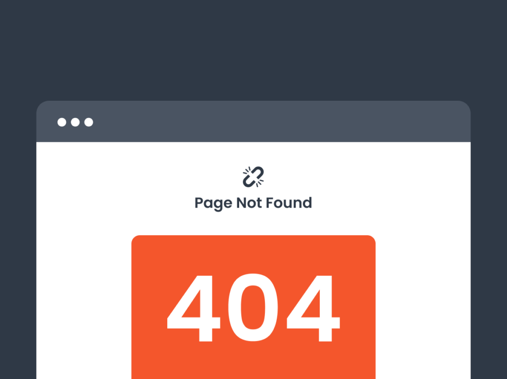 Error page displaying '404 Not Found' indicating a broken hyperlink in WordPress