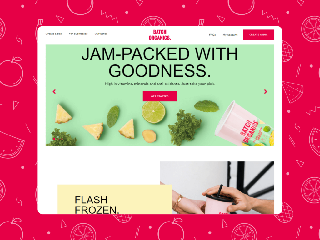 Colourful Batch Organics homepage showcasing healthy food options