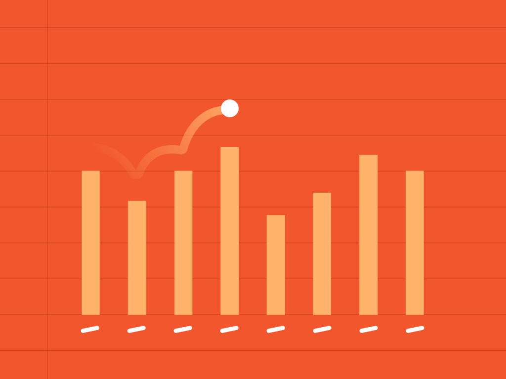 A simple bar chart with a white ball bouncing to illustrate the concept of a website's bounce rate