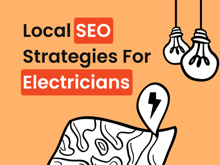 A vibrant graphic with light bulbs and a map pin symbolising Local SEO Strategies for Electricians