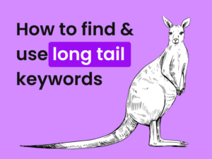 Illustration of a kangaroo with text 'How to find & use long tail keywords' for a blog post on AppSalon about SEO strategies