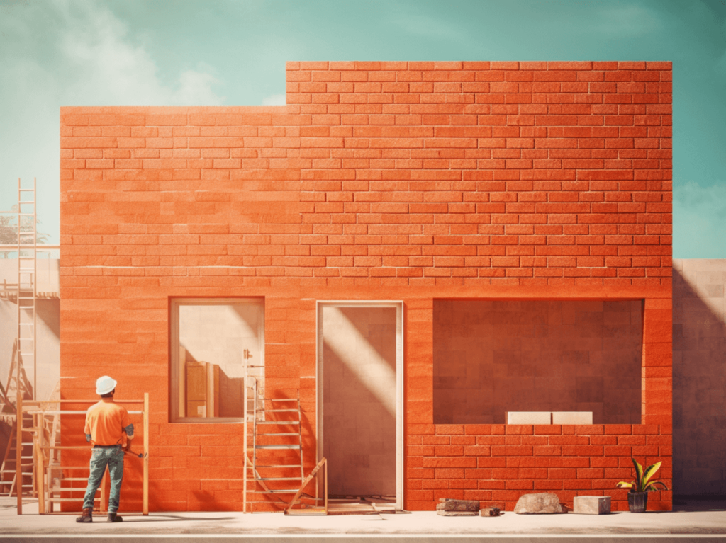 A construction worker building a brick house, symbolising the foundational role of keywords in building a robust SEO strategy