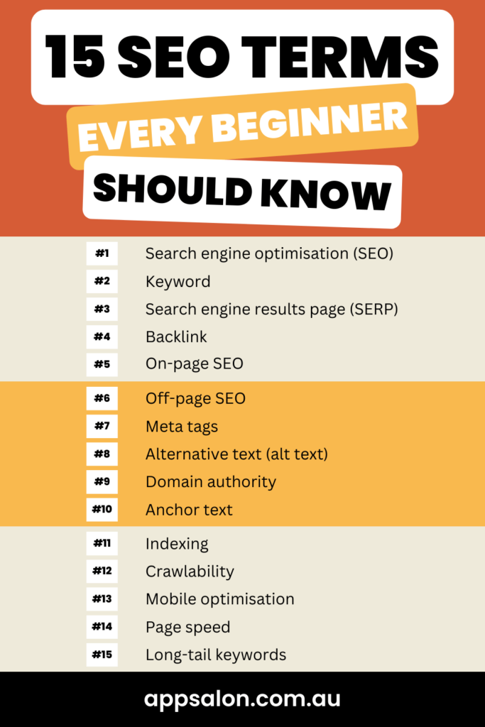 Infographic showing key SEO terms including keywords, backlinks, and SERPs to help improve website visibility