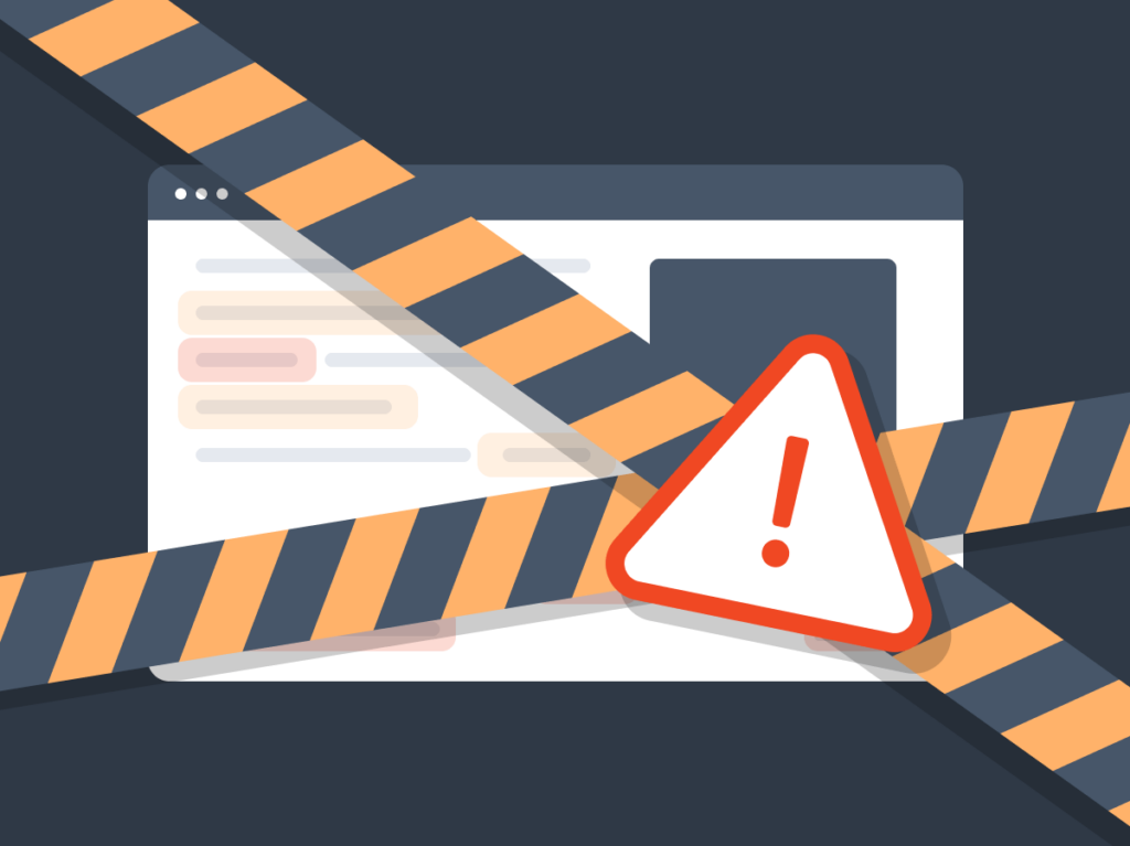 A graphic of a caution sign on a webpage, warning against excessive SEO tactics like keyword stuffing and unnatural backlink acquisition