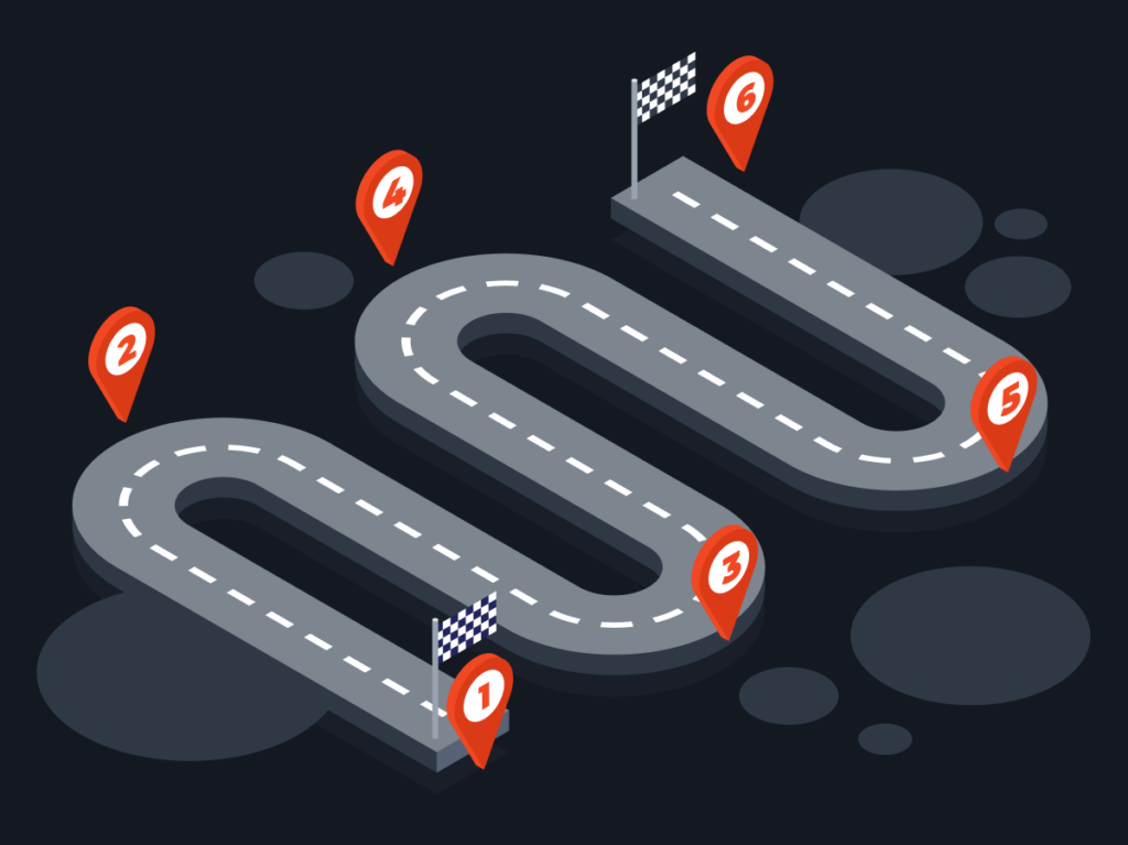 A stylised roadmap graphic with milestones indicating the strategic journey of backlink acquisition