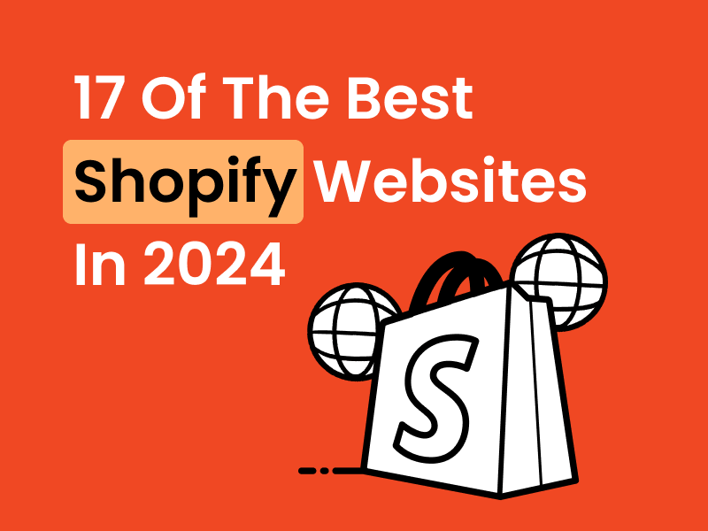 Illustration of a shopping bag with Shopify logo and global icons symbolising the top 17 Shopify websites of 2024
