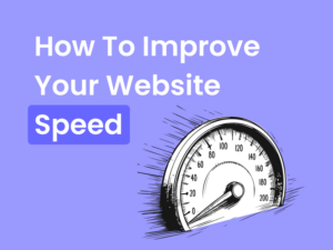Speedometer graphic on a purple background with text "How To Improve Your Website Speed"