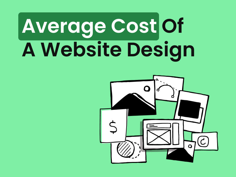Graphic with text stating "Average Cost Of A Website Design" surrounded by website design elements