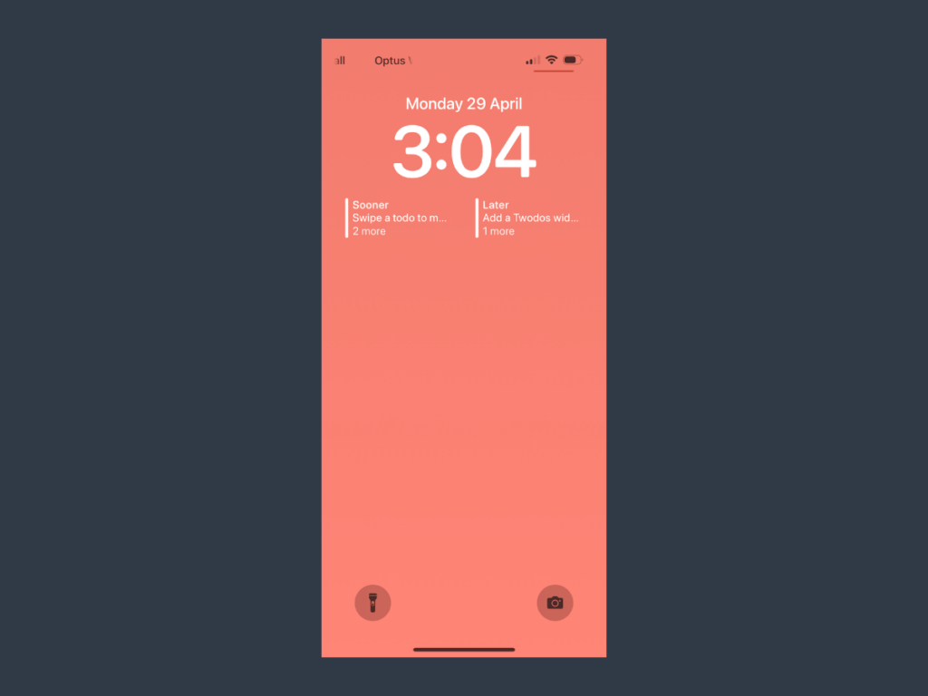 A screenshot of the Twodos app widget on the iPhone lock screen in light mode