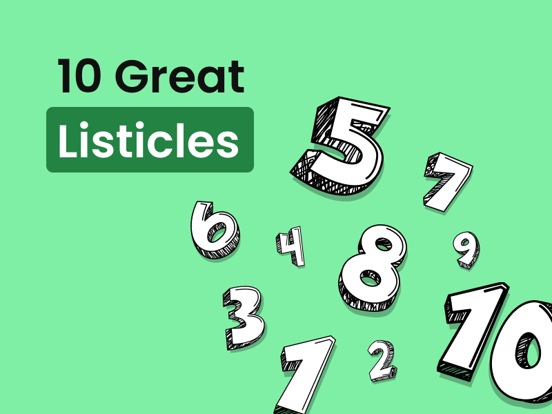 Image showing the text "10 Great Listicles" with numbers 1 to 10 scattered around