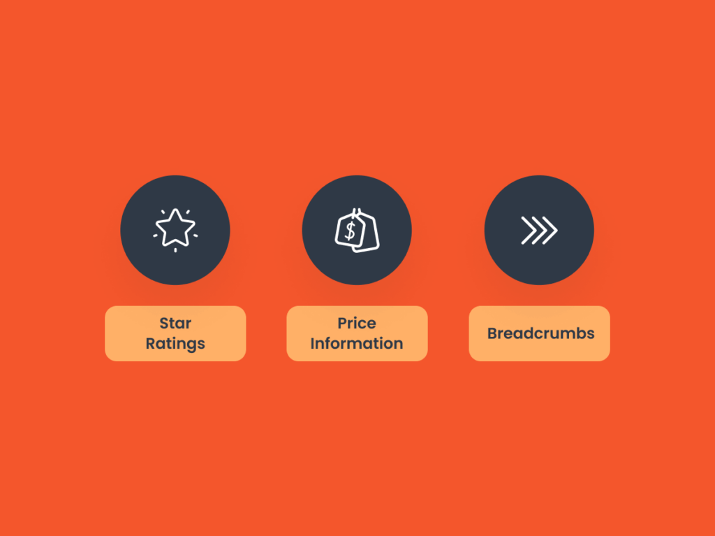 An infographic showing icons for star ratings, price information, and breadcrumbs