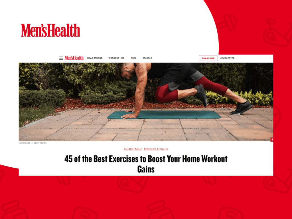 Screenshot of Men's Health article listing 45 best exercises to boost your home workout gains