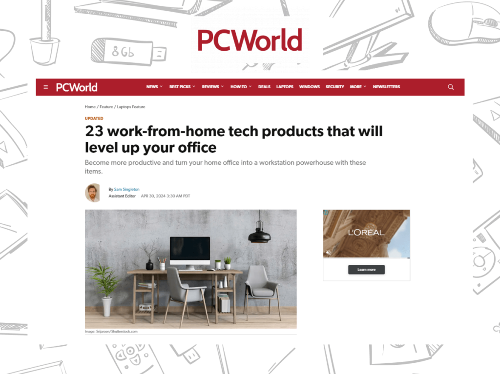 Screenshot of PCWorld article listing 23 work-from-home tech products